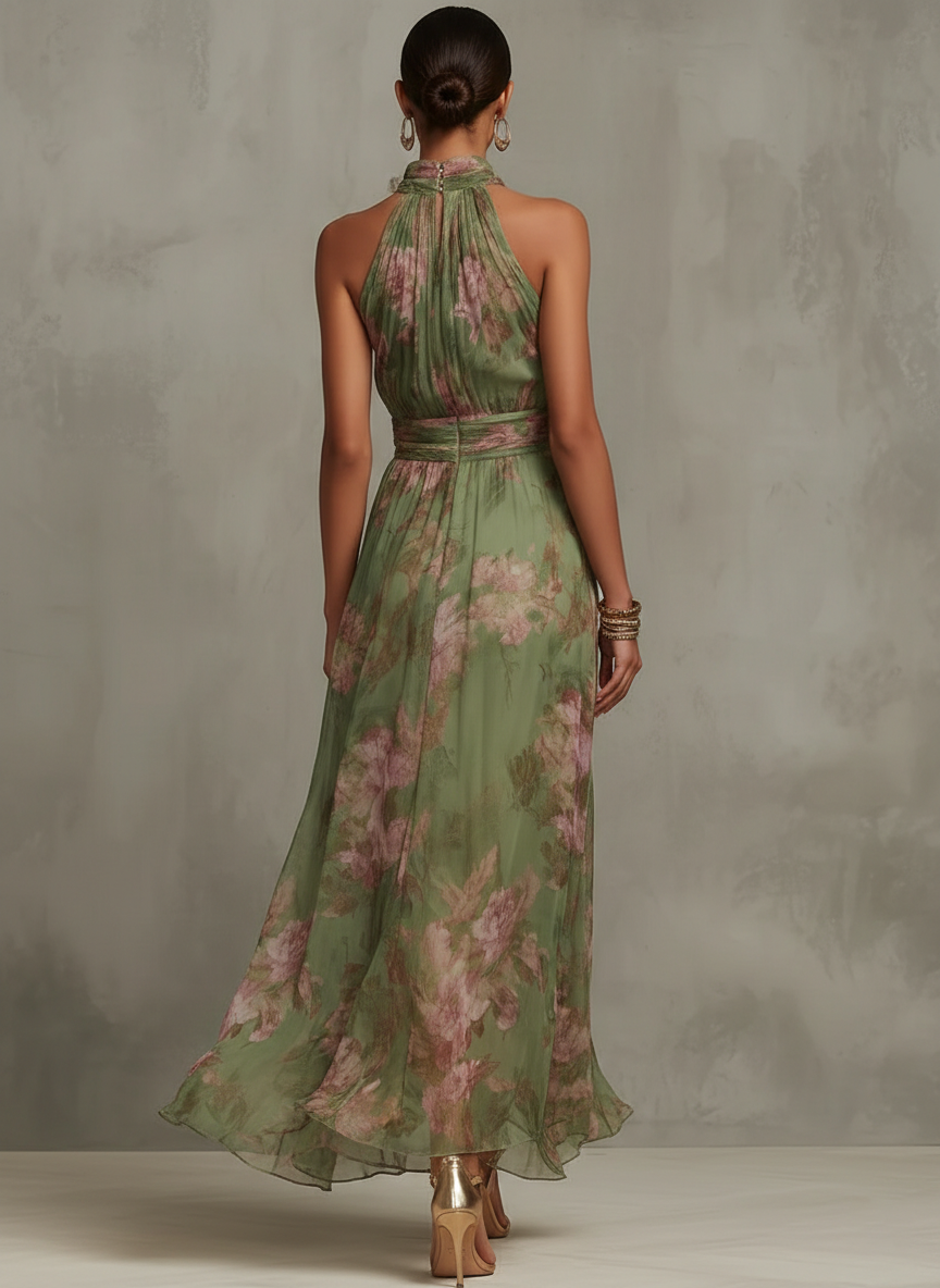Floriane™ | Long Floral Halter Neck Dress
