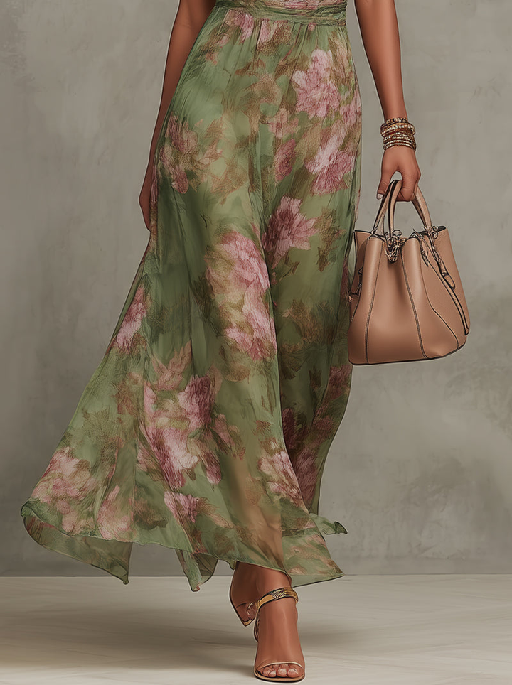 Floriane™ | Long Floral Halter Neck Dress